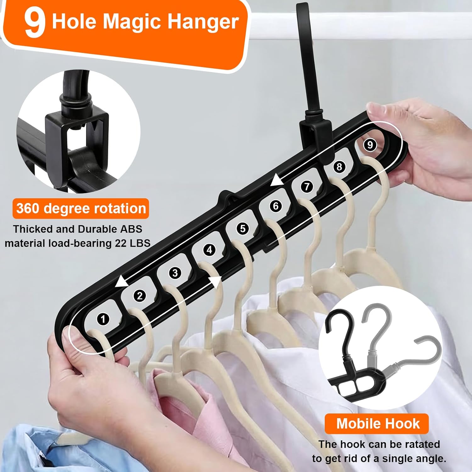 Closet Organizers and Storage.College Dorm Room Essentials.Pack of 6 Multifunctional Organizer Magic Space Saving Hangers with 9 Holes Storage Organization for Wardrobe Closet - Image 4
