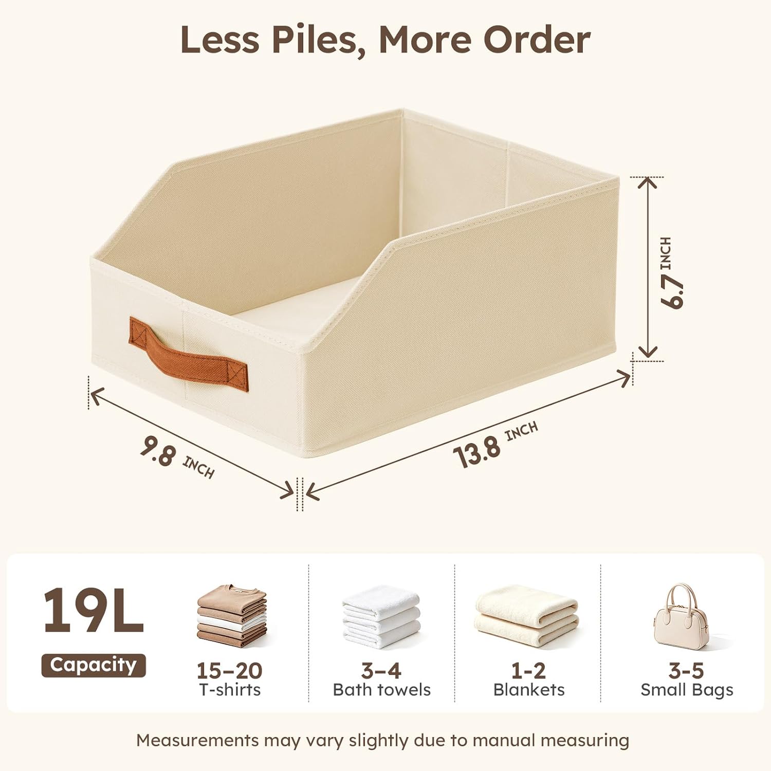 Homsorout Fabric Storage Bins for Organizing - 6 Pack Large Trapezoid Collapsible Storage Bins with Front Handle. Closet Organizers and Storage for Bedroom. Home Shelves. Small Spaces. Beige - Image 8