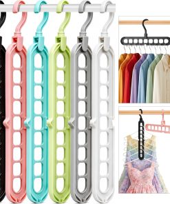 Closet Organizers and Storage.College Dorm Room Essentials.Pack of 6 Multifunctional Organizer Magic Space Saving Hangers with 9 Holes Storage Organization for Wardrobe Closet