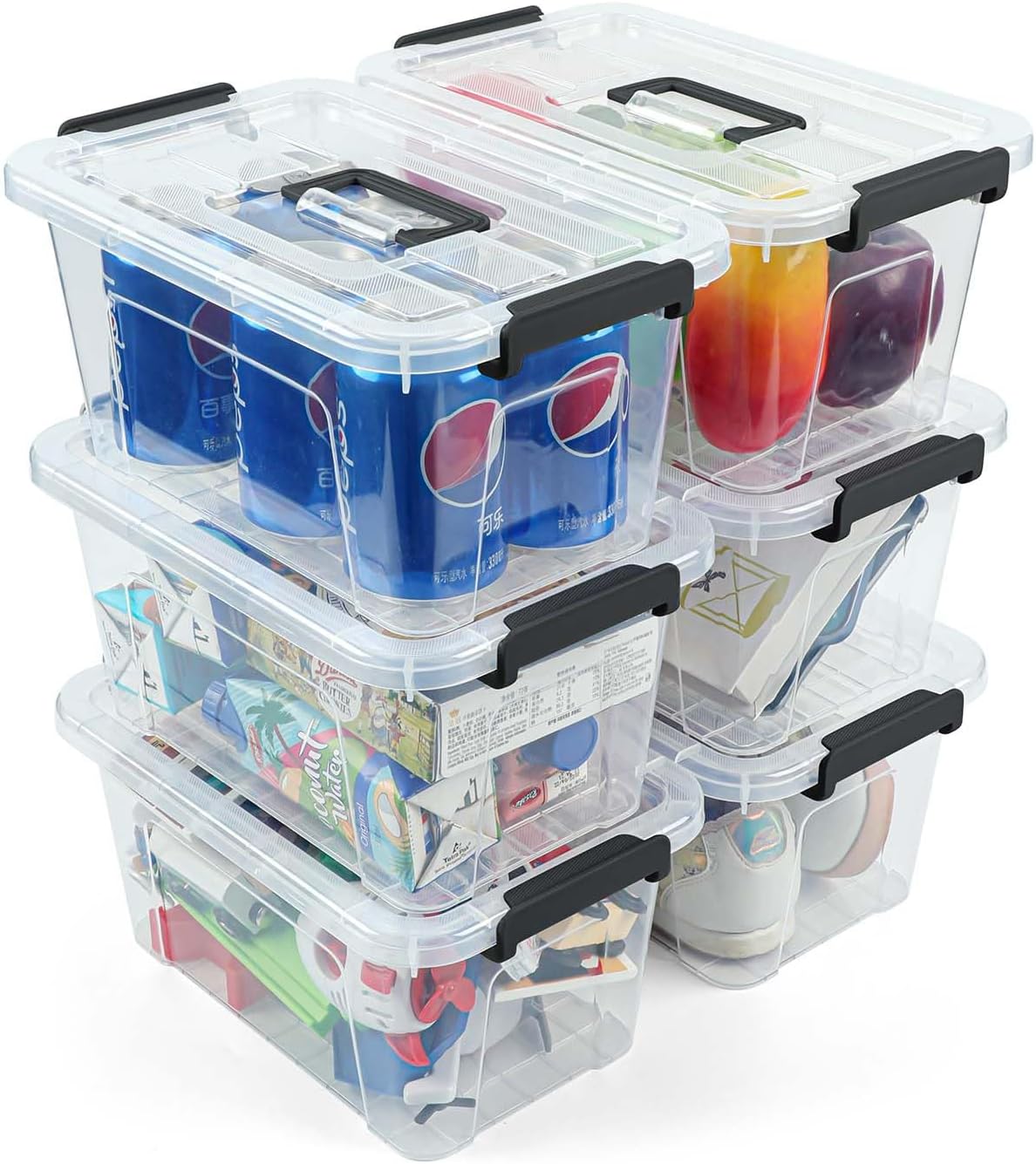 NUMIFUN 7Qt Clear Plastic Storage Bins with Lids.Transparent Design.6 Pack | Stackable organizing totes with buckle latches & handles.Dust-proof clear design for home.office & pantry space saving