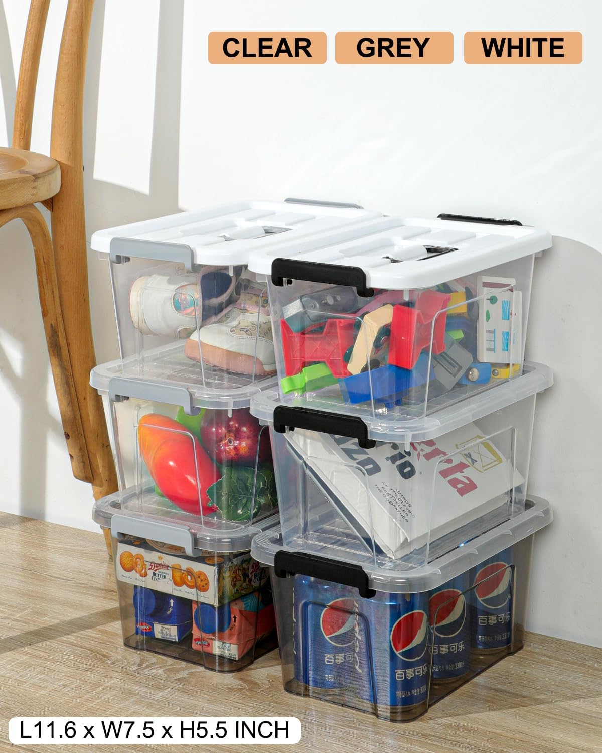 NUMIFUN 7Qt Clear Plastic Storage Bins with Lids.Transparent Design.6 Pack | Stackable organizing totes with buckle latches & handles.Dust-proof clear design for home.office & pantry space saving - Image 9