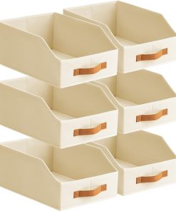 Homsorout Fabric Storage Bins for Organizing - 6 Pack Large Trapezoid Collapsible Storage Bins with Front Handle. Closet Organizers and Storage for Bedroom. Home Shelves. Small Spaces. Beige
