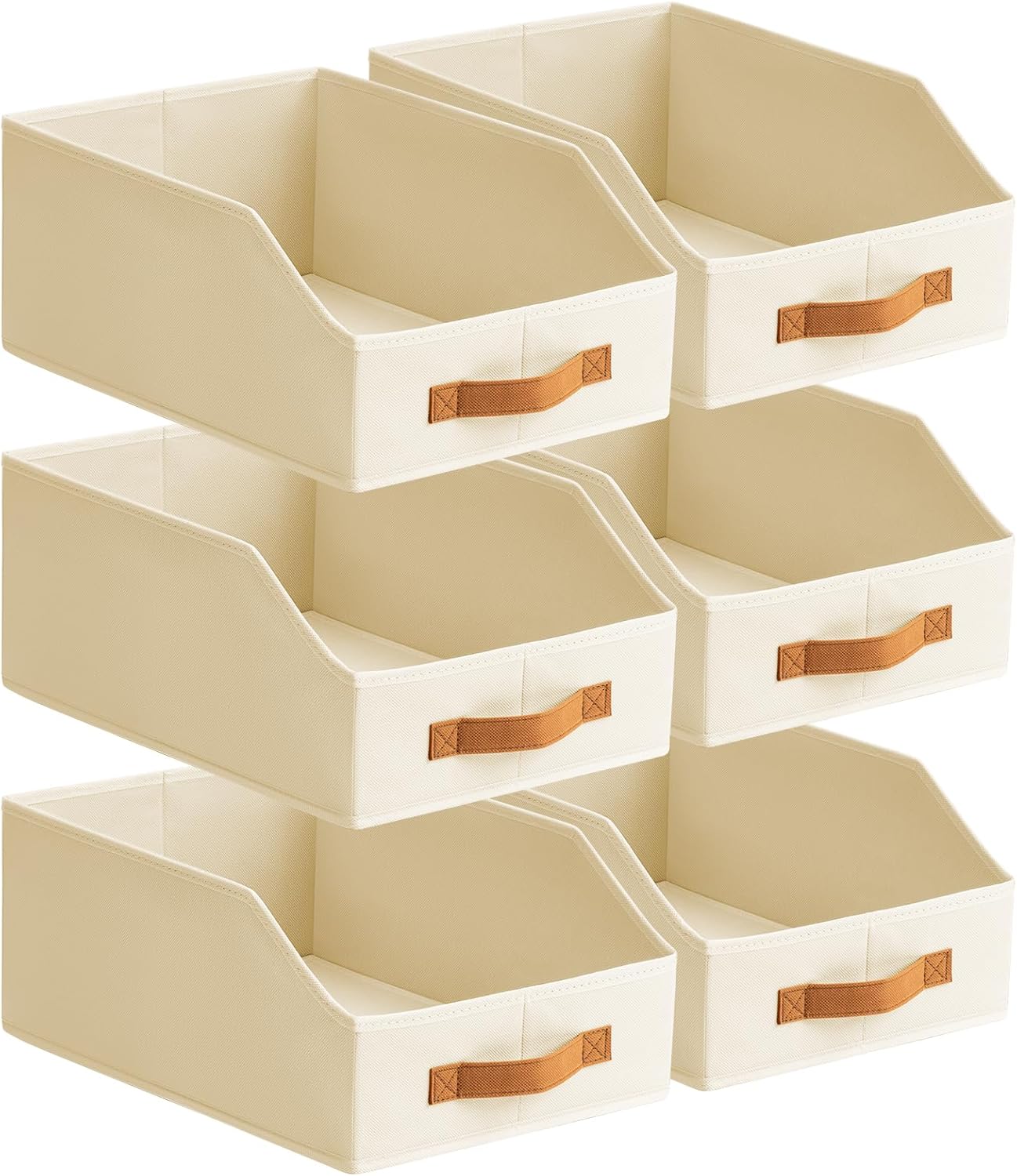Homsorout Fabric Storage Bins for Organizing - 6 Pack Large Trapezoid Collapsible Storage Bins with Front Handle. Closet Organizers and Storage for Bedroom. Home Shelves. Small Spaces. Beige