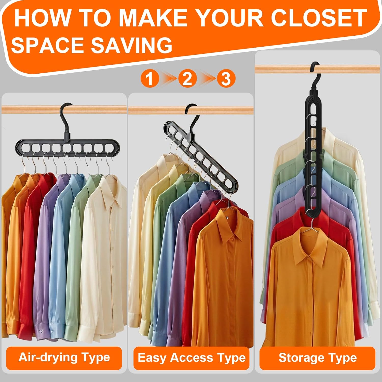 Closet Organizers and Storage.College Dorm Room Essentials.Pack of 6 Multifunctional Organizer Magic Space Saving Hangers with 9 Holes Storage Organization for Wardrobe Closet - Image 5