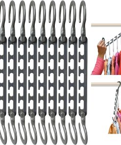 Max 10-Pack Space-Saving Cascading Hangers. 360° Swivel Hooks. Grey | Maximize closet space with 10 assembled cascading hangers and reinforced 360° swivel hooks—ideal for dorms and storage.