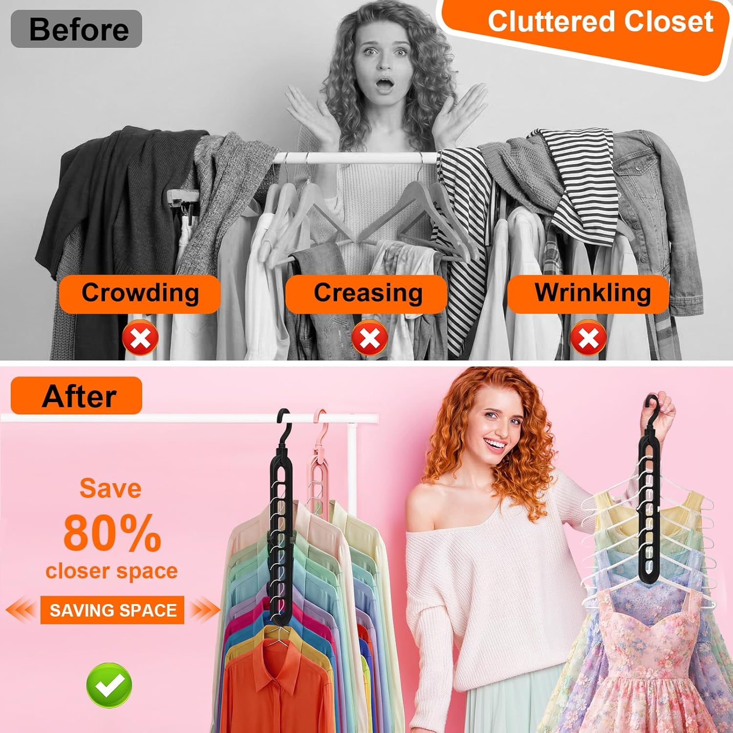 Closet Organizers and Storage.College Dorm Room Essentials.Pack of 6 Multifunctional Organizer Magic Space Saving Hangers with 9 Holes Storage Organization for Wardrobe Closet - Image 2